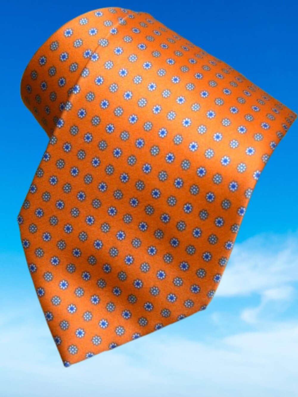 $550 BRIONI Handmade Orange Blue Floral Geometric Men Silk Neck Tie Italy XL